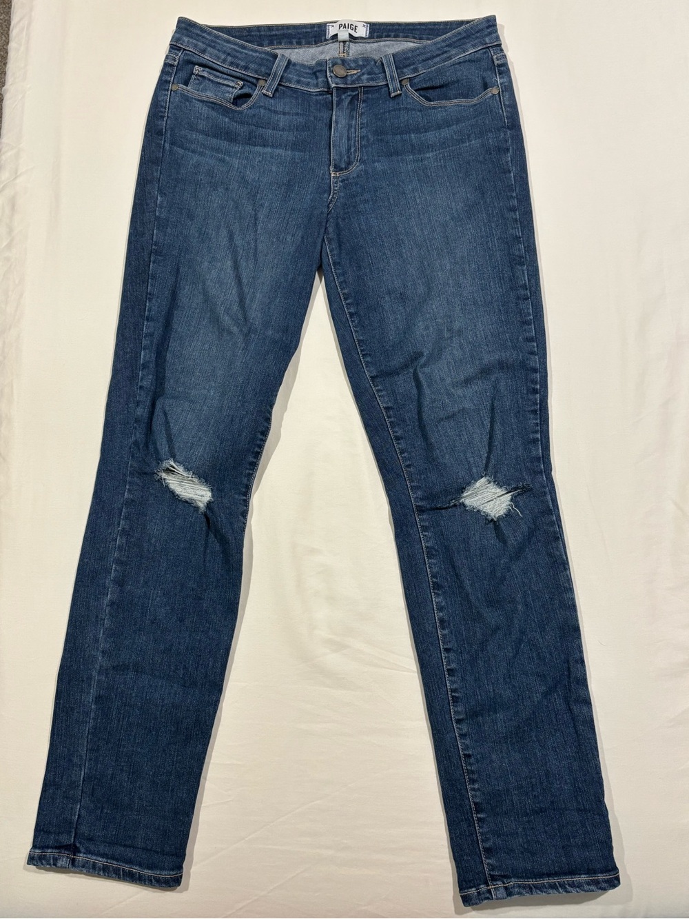 PAIGE Blue Ripped Ankle Crop Jeans